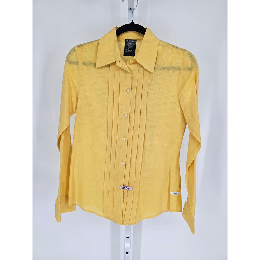 BAYO Black Label Womens Sz 2 Long Sleeve Button Up Shirt Yellow Textured